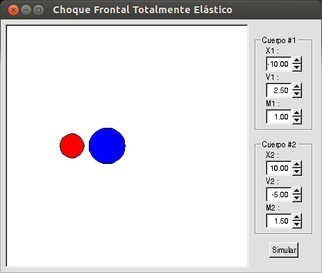 Interfaz gráfica de usuario para la simulación de un choque frontal perfectamente elástico